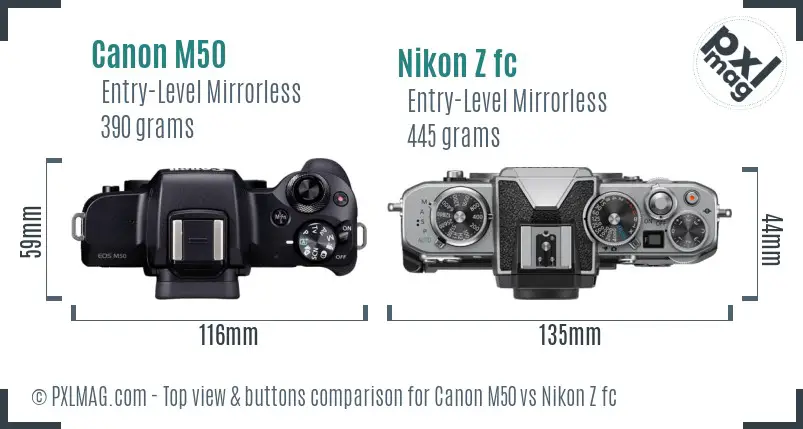 Canon M50 vs Nikon Z fc top view buttons comparison