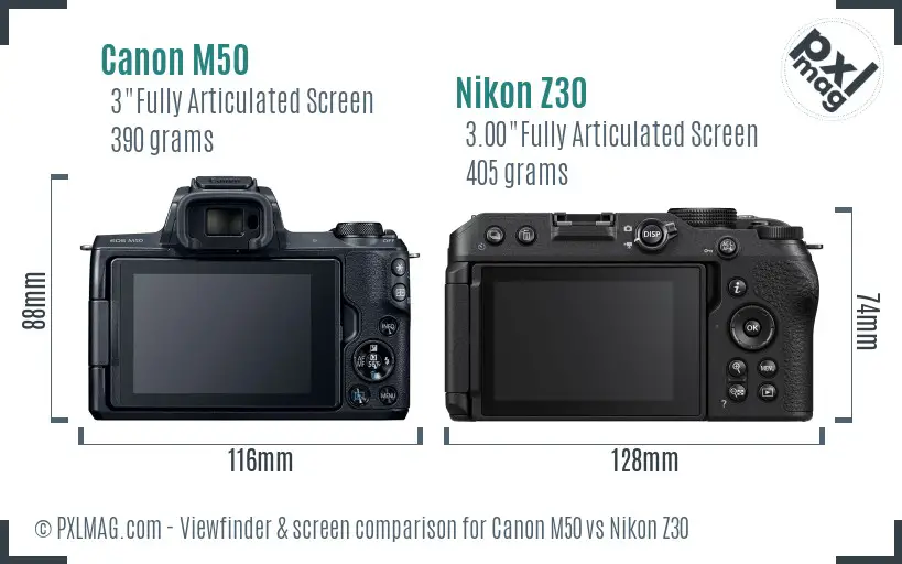 Canon M50 vs Nikon Z30 Screen and Viewfinder comparison