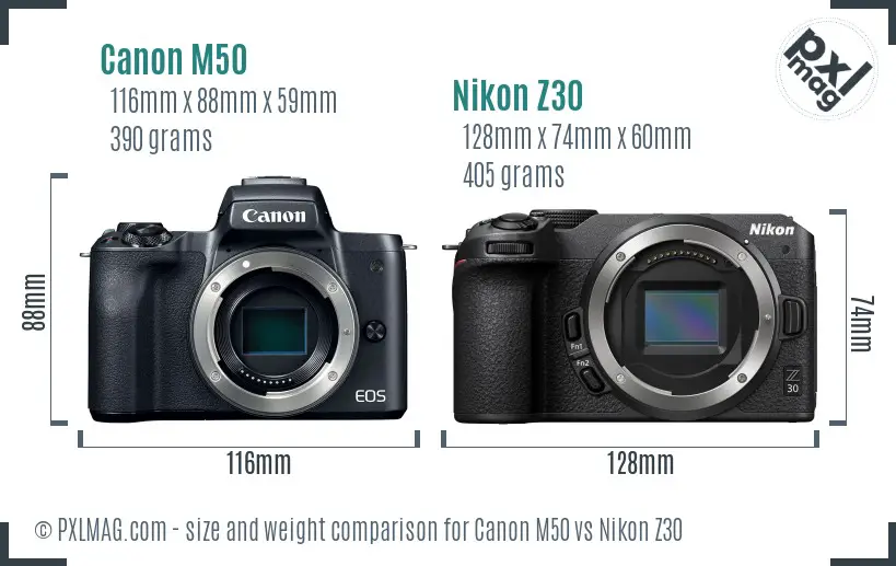 Canon M50 vs Nikon Z30 size comparison