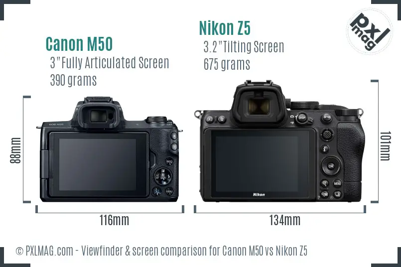 Canon M50 vs Nikon Z5 Screen and Viewfinder comparison