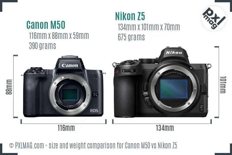 Canon M50 vs Nikon Z5 size comparison