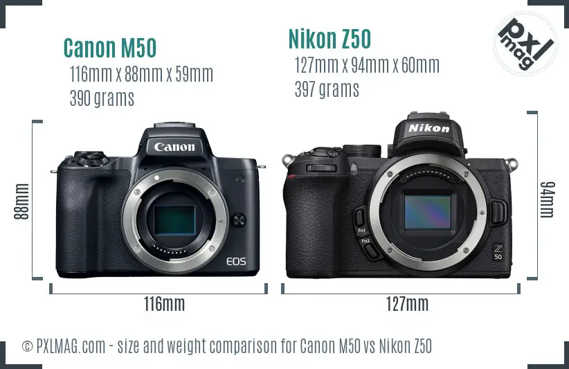 Canon M50 vs Nikon Z50 size comparison
