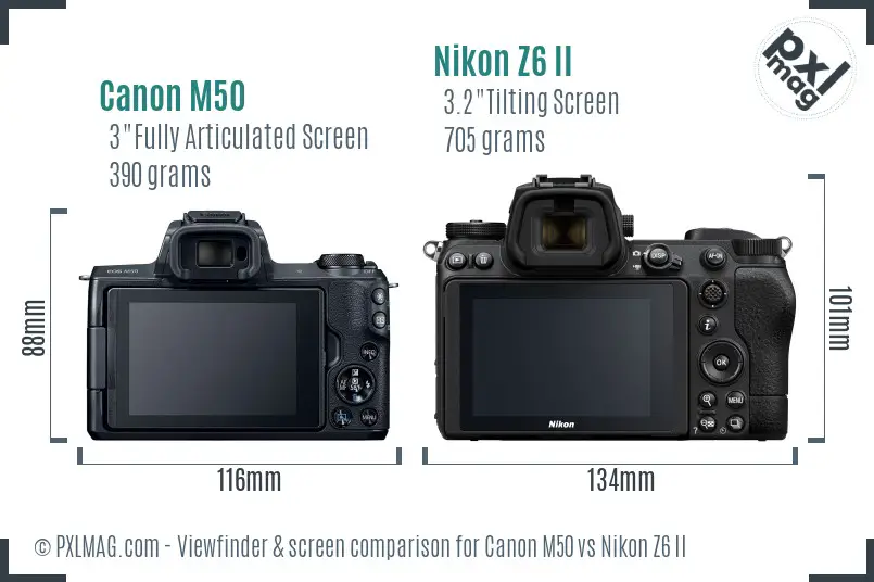 Canon M50 vs Nikon Z6 II Screen and Viewfinder comparison