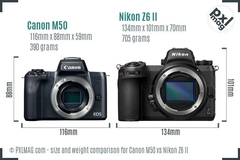 Canon M50 vs Nikon Z6 II size comparison
