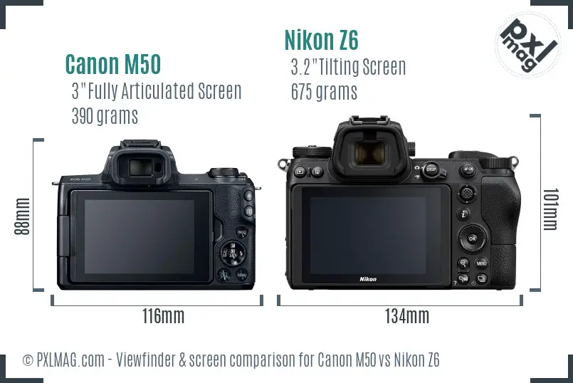 Canon M50 vs Nikon Z6 Screen and Viewfinder comparison