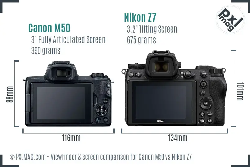 Canon M50 vs Nikon Z7 Screen and Viewfinder comparison