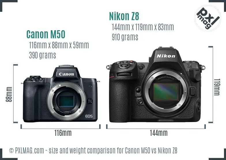 Canon M50 vs Nikon Z8 size comparison