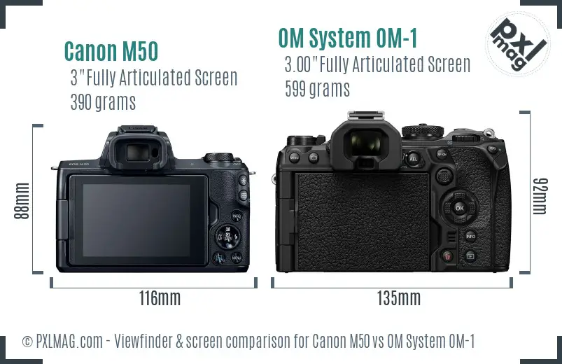 Canon M50 vs OM System OM-1 Screen and Viewfinder comparison