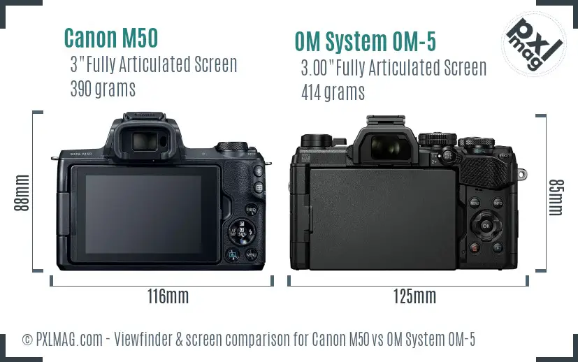 Canon M50 vs OM System OM-5 Screen and Viewfinder comparison