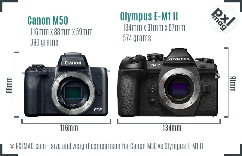 Canon M50 vs Olympus E-M1 II size comparison