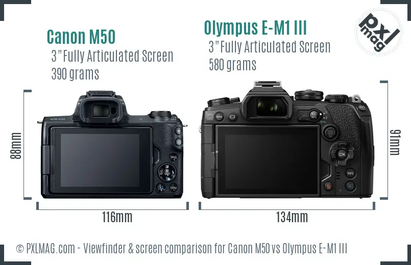 Canon M50 vs Olympus E-M1 III Screen and Viewfinder comparison