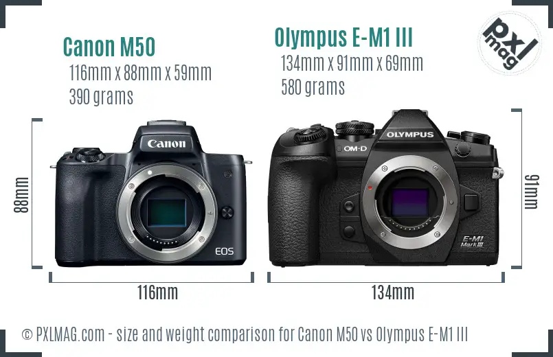 Canon M50 vs Olympus E-M1 III size comparison