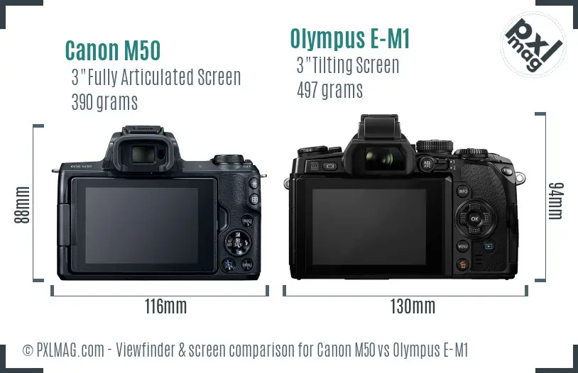 Canon M50 vs Olympus E-M1 Screen and Viewfinder comparison