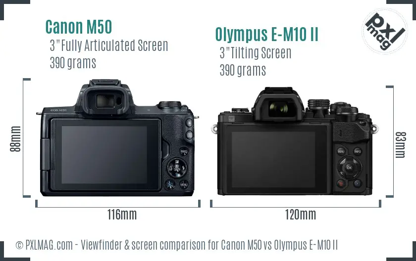 Canon M50 vs Olympus E-M10 II Screen and Viewfinder comparison