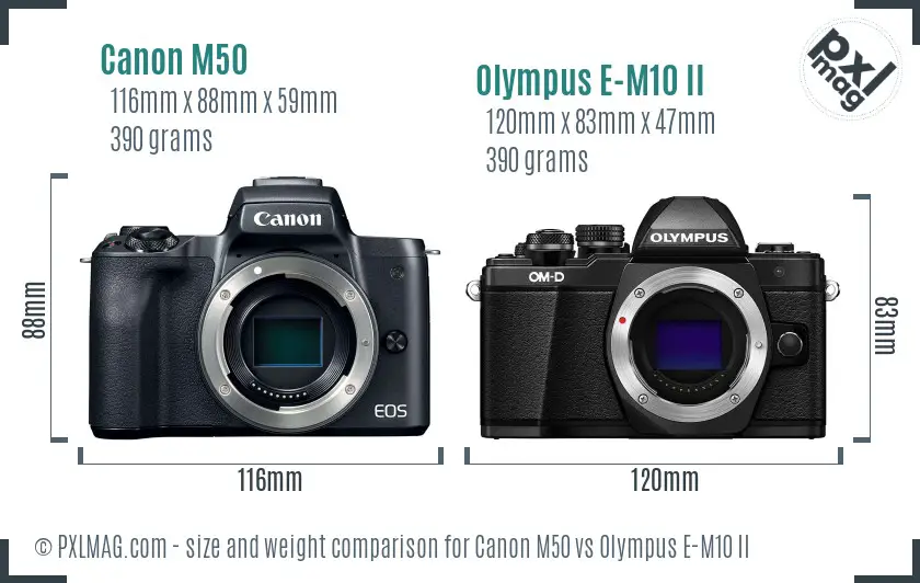 Canon M50 vs Olympus E-M10 II size comparison