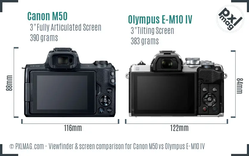 Canon M50 vs Olympus E-M10 IV Screen and Viewfinder comparison