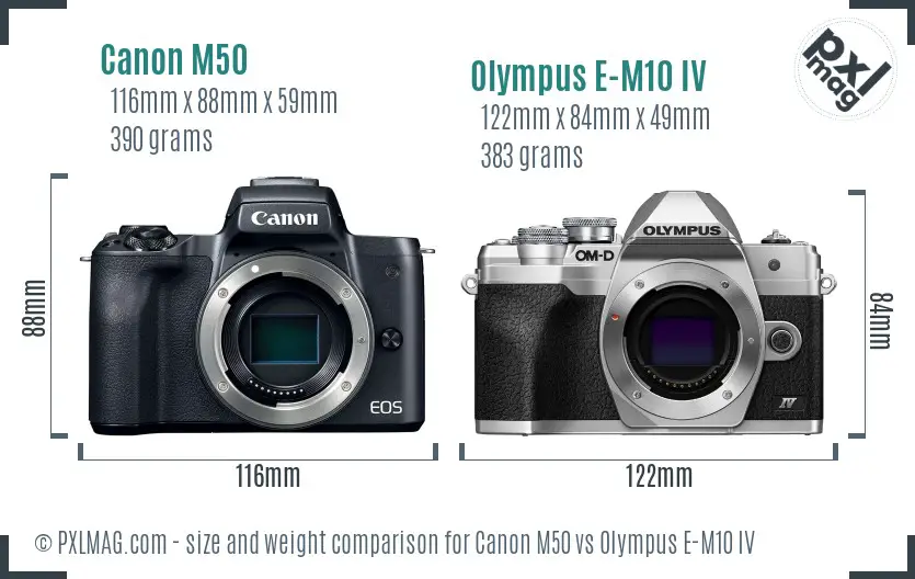 Canon M50 vs Olympus E-M10 IV size comparison