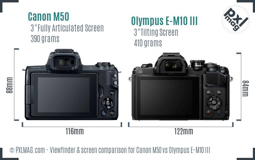 Canon M50 vs Olympus E-M10 III Screen and Viewfinder comparison