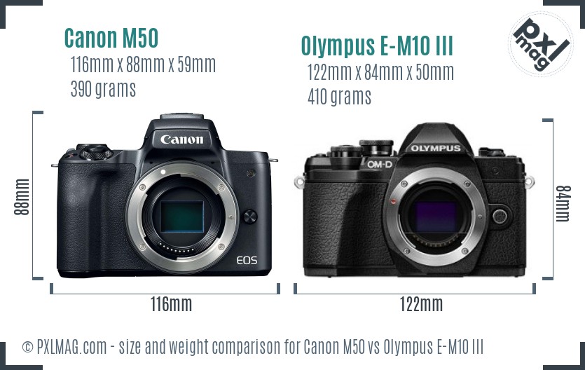 Canon M50 vs Olympus E-M10 III size comparison