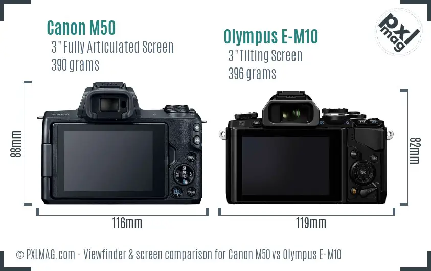 Canon M50 vs Olympus E-M10 Screen and Viewfinder comparison