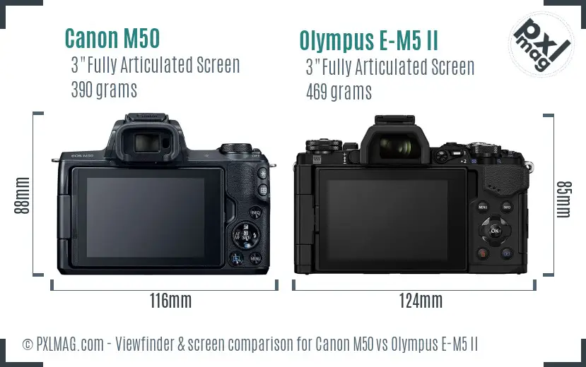 Canon M50 vs Olympus E-M5 II Screen and Viewfinder comparison