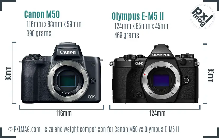 Canon M50 vs Olympus E-M5 II size comparison