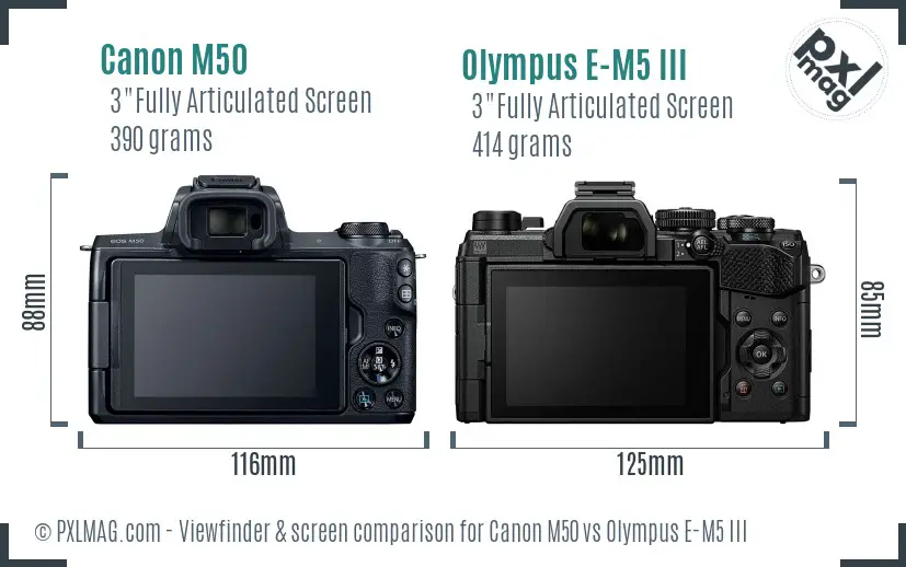 Canon M50 vs Olympus E-M5 III Screen and Viewfinder comparison