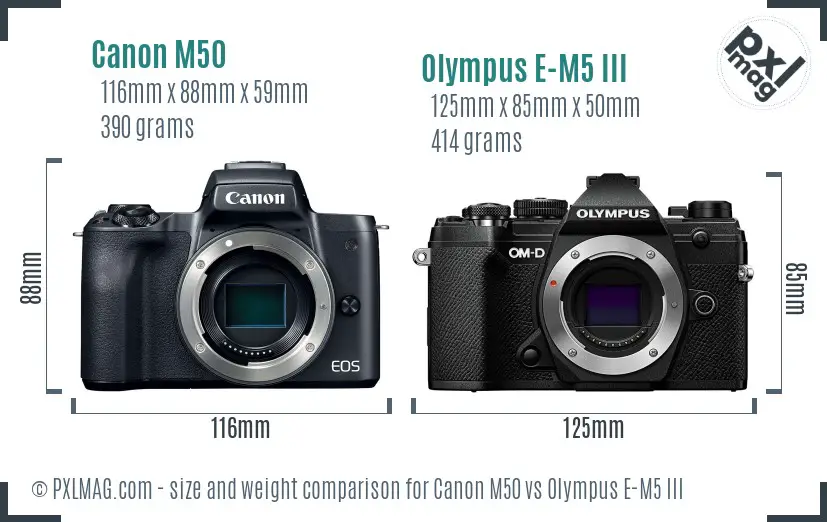 Canon M50 vs Olympus E-M5 III size comparison