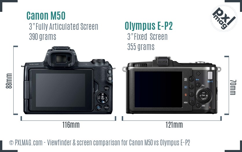 Canon M50 vs Olympus E-P2 Screen and Viewfinder comparison