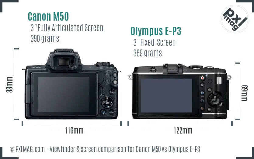Canon M50 vs Olympus E-P3 Screen and Viewfinder comparison