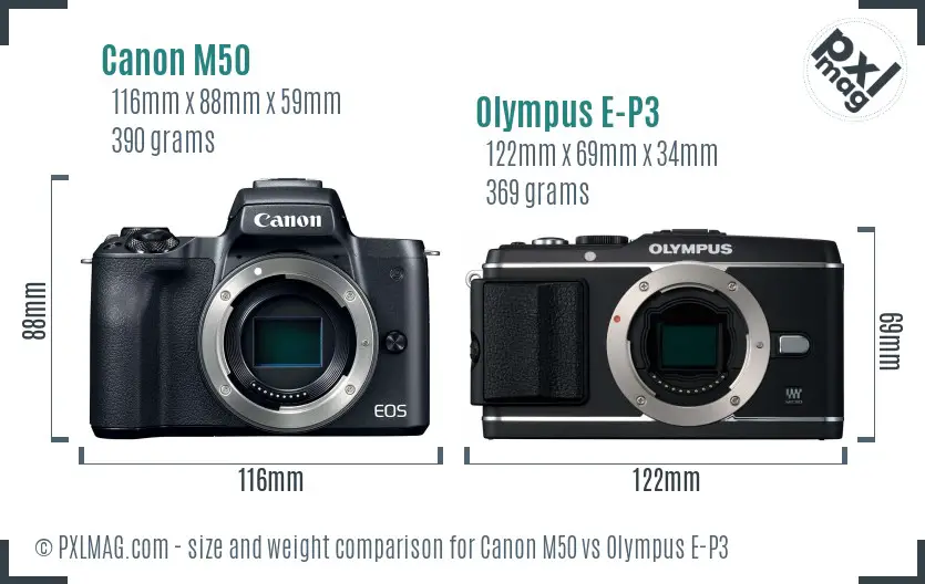 Canon M50 vs Olympus E-P3 size comparison