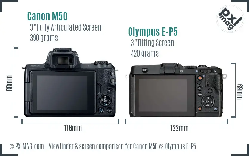 Canon M50 vs Olympus E-P5 Screen and Viewfinder comparison