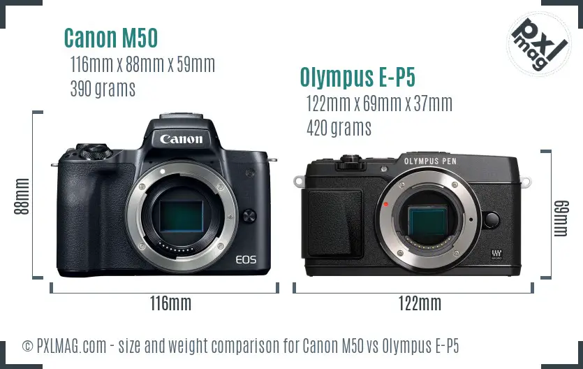 Canon M50 vs Olympus E-P5 size comparison