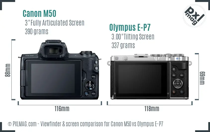 Canon M50 vs Olympus E-P7 Screen and Viewfinder comparison