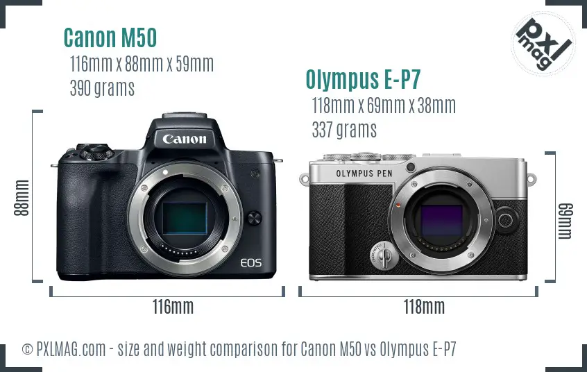 Canon M50 vs Olympus E-P7 size comparison