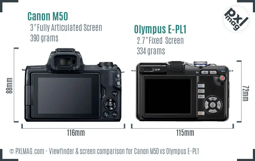 Canon M50 vs Olympus E-PL1 Screen and Viewfinder comparison