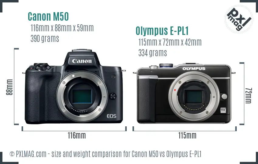 Canon M50 vs Olympus E-PL1 size comparison