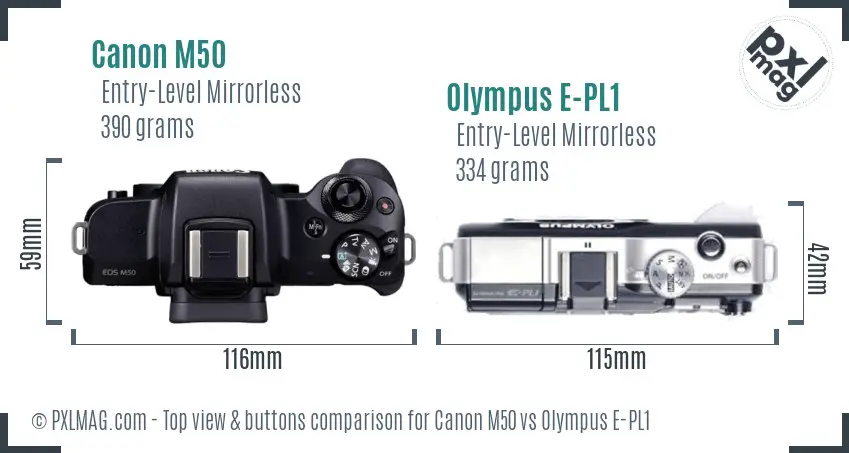 Canon M50 vs Olympus E-PL1 top view buttons comparison