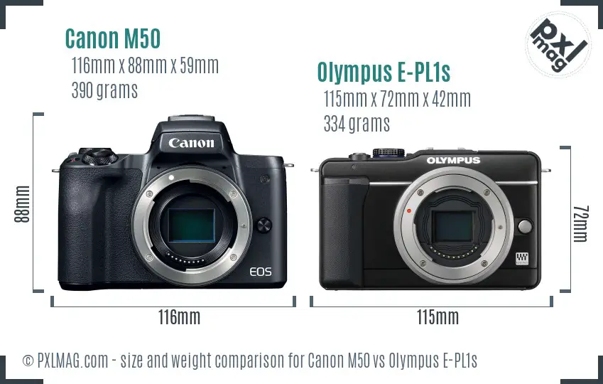 Canon M50 vs Olympus E-PL1s size comparison
