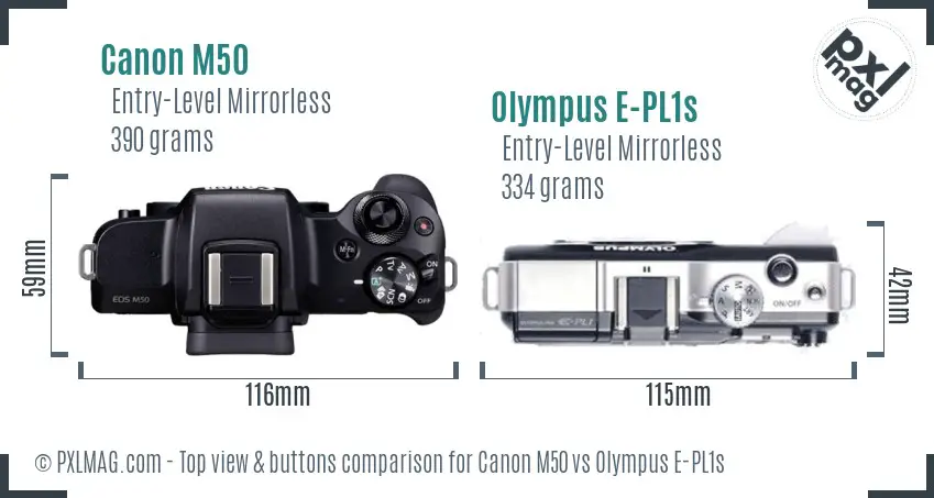 Canon M50 vs Olympus E-PL1s top view buttons comparison