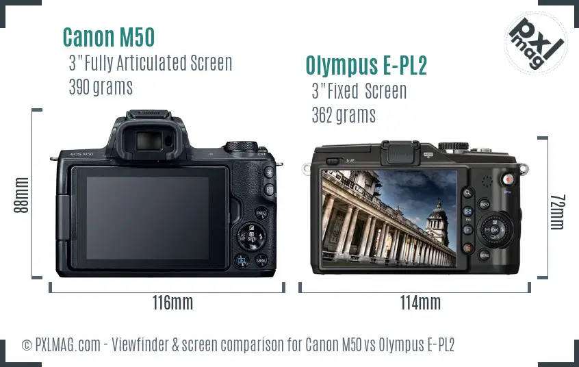 Canon M50 vs Olympus E-PL2 Screen and Viewfinder comparison