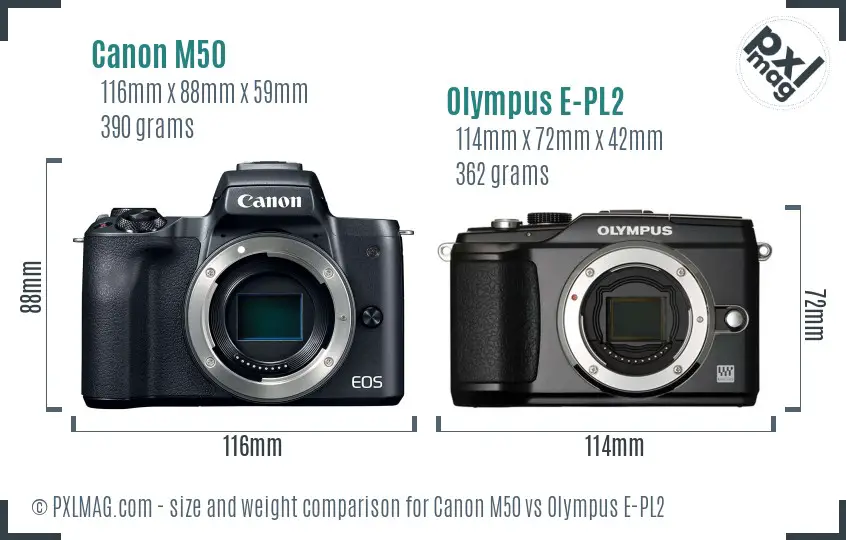Canon M50 vs Olympus E-PL2 size comparison
