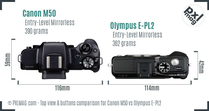 Canon M50 vs Olympus E-PL2 top view buttons comparison