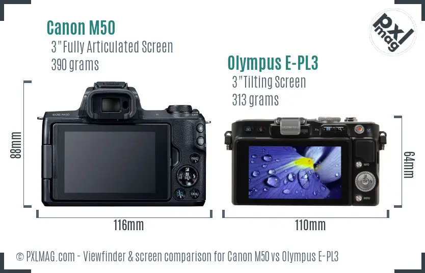 Canon M50 vs Olympus E-PL3 Screen and Viewfinder comparison