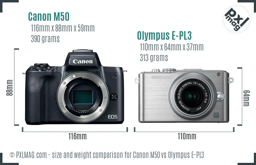Canon M50 vs Olympus E-PL3 size comparison