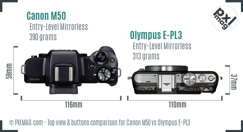 Canon M50 vs Olympus E-PL3 top view buttons comparison