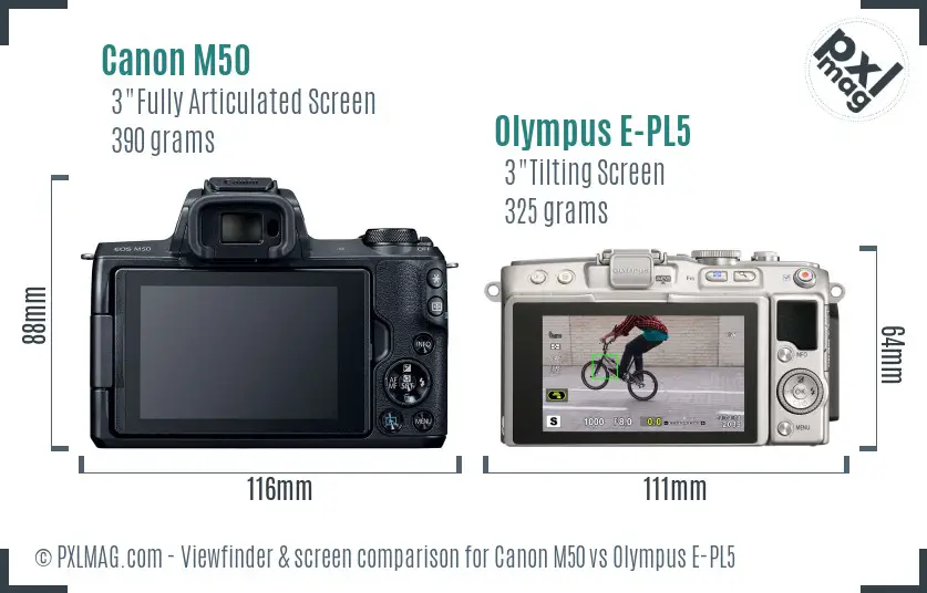 Canon M50 vs Olympus E-PL5 Screen and Viewfinder comparison Canon M50 vs Olympus E-PL5 Screen and Viewfinder comparison