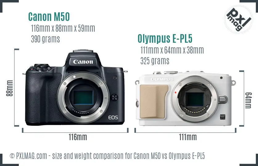 Canon M50 vs Olympus E-PL5 size comparison Canon M50 vs Olympus E-PL5 size comparison