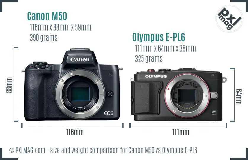 Canon M50 vs Olympus E-PL6 size comparison