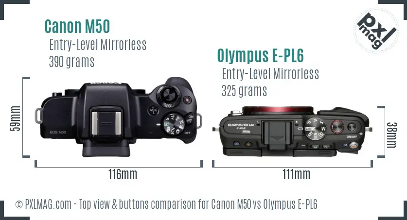 Canon M50 vs Olympus E-PL6 top view buttons comparison